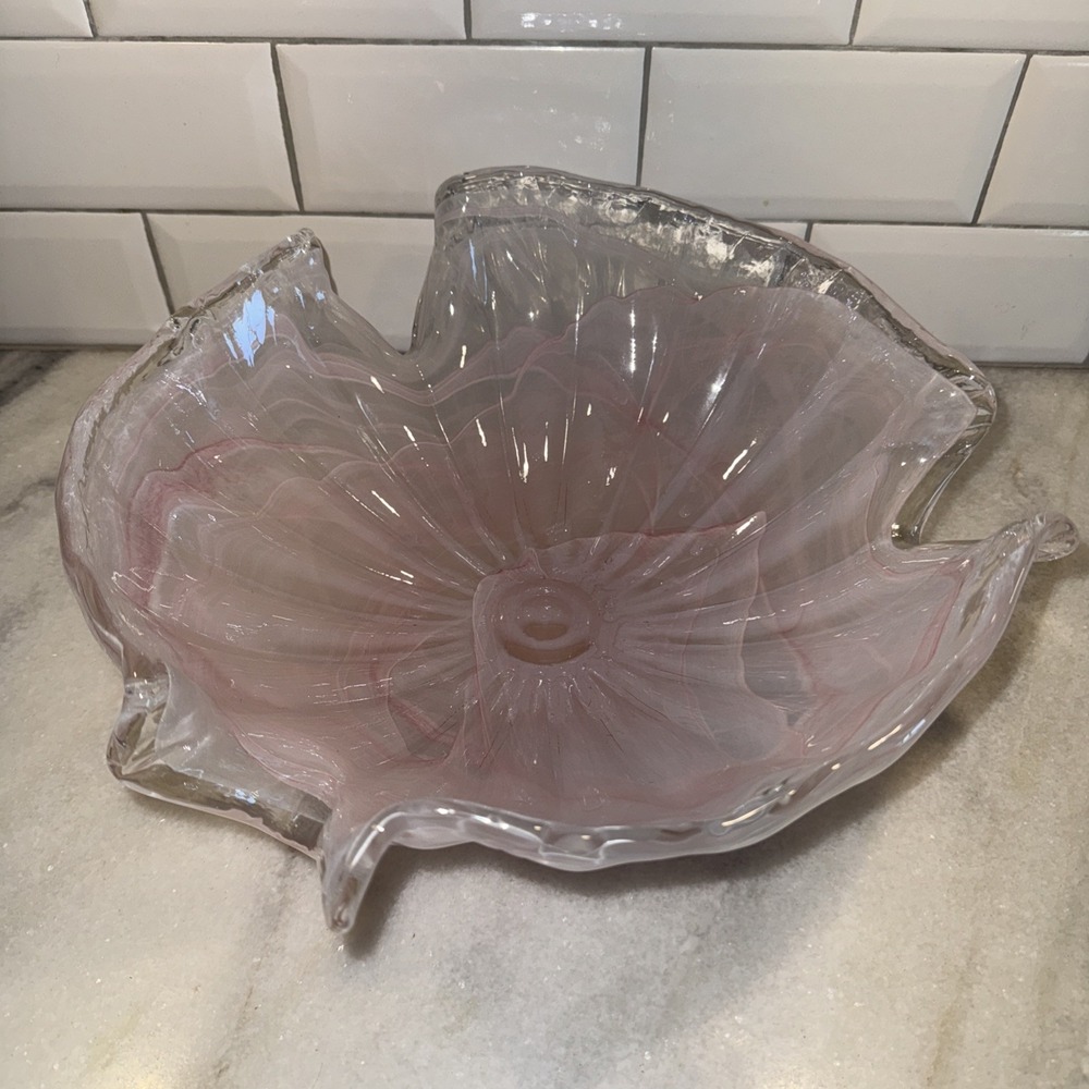 Vintage Beautiful Pink‎ Murano Italy Art Glass Bowl 12in GW006
